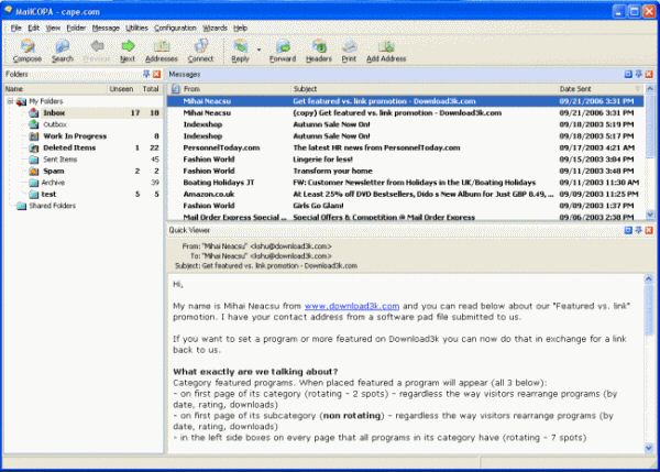 Screenshot of MailCOPA
